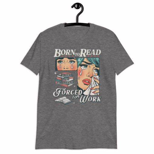 Born To Read Vintage Forced To Work T-Shirt - Image 4