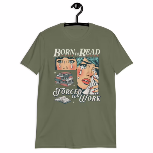 Born To Read Vintage Forced To Work T-Shirt - Image 5