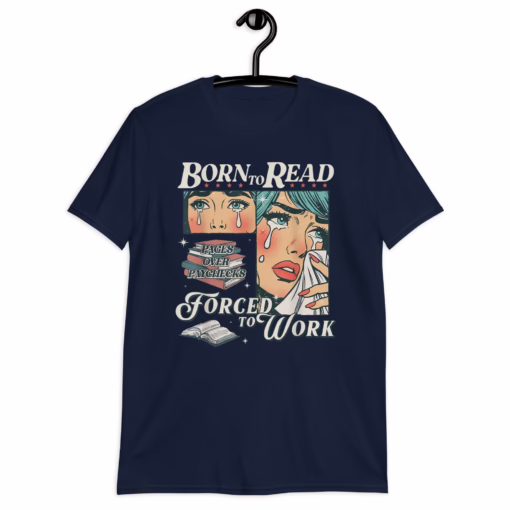 Born To Read Vintage Forced To Work T-Shirt - Image 2