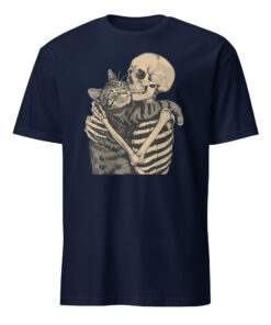 Alternative view of Skeleton Hugging Cat Halloween Cat Lover Cat Mom Dad T-Shirt