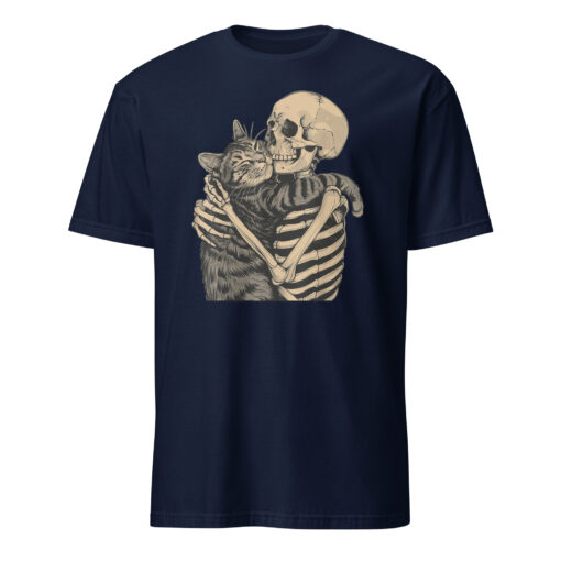 Skeleton Hugging Cat Halloween Cat Lover Cat Mom Dad T-Shirt - Image 2