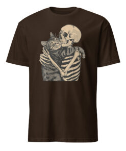 Skeleton Hugging Cat Halloween Cat Lover Cat Mom Dad T-Shirt