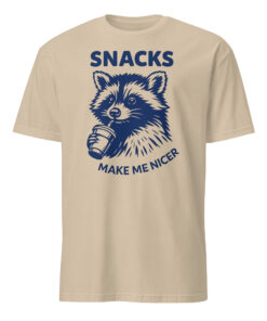 Snacks Make Me Nicer Raccoon Shirt – Retro Snack Lover Tee | Cuccico