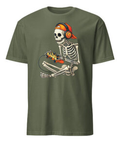 Halloween Skeleton Gamer Video Gaming Boys Men Kids Tees T-Shirt