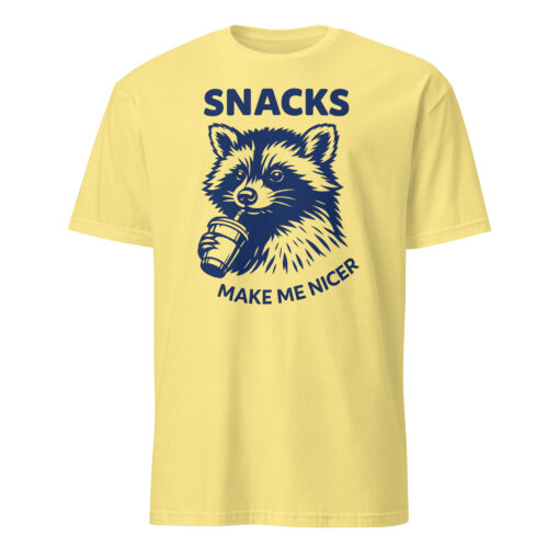 Snacks Make Me Nicer Raccoon Shirt – Retro Snack Lover Tee | Cuccico - Image 5