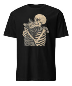 Skeleton Hugging Cat Halloween Cat Lover Cat Mom Dad T-Shirt