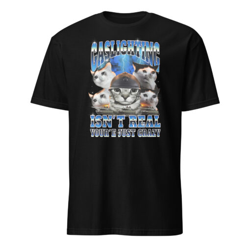 Gaslighting Isn't Real You're Just Crazy Shirt | Cat Meme | Bootleg Tummy Ache
