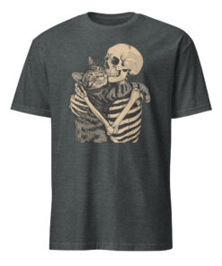 Skeleton Hugging Cat Halloween Cat Lover Cat Mom Dad T-Shirt