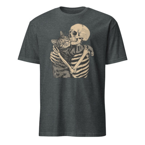 Skeleton Hugging Cat Halloween Cat Lover Cat Mom Dad T-Shirt - Image 4