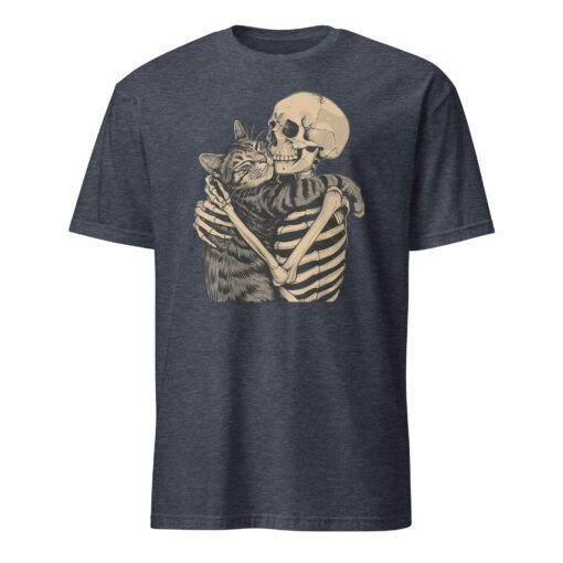 Skeleton Hugging Cat Halloween Cat Lover Cat Mom Dad T-Shirt - Image 5