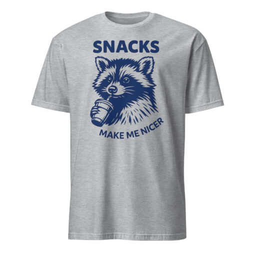 Snacks Make Me Nicer Raccoon Shirt – Retro Snack Lover Tee | Cuccico - Image 3