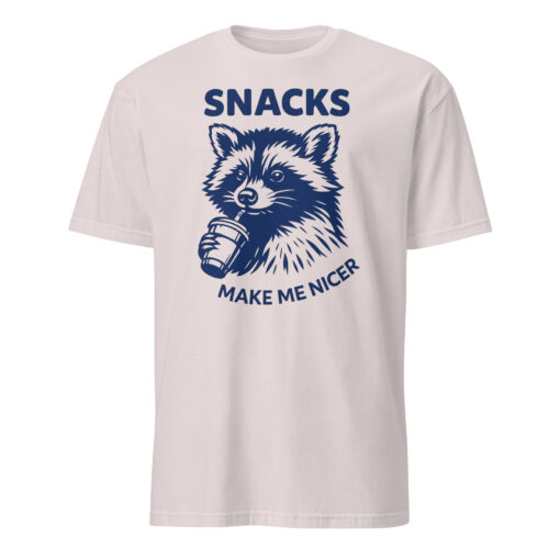 Snacks Make Me Nicer Raccoon Shirt – Retro Snack Lover Tee | Cuccico - Image 4