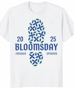 Bloomsday 2025 Finisher Spokane Shirt celebrating the 50th anniversary of the Lilac Bloomsday Run in Spokane, Washington