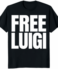 Free Luigi Mangione Shirt in black – viral meme t-shirt made of 100% ring-spun cotton with reinforced stitching.