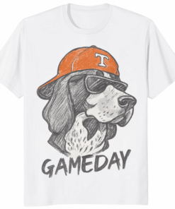 Tennessee Vols Dog Mascot Gameday Shirt featuring Smokey the bluetick coonhound in orange and white