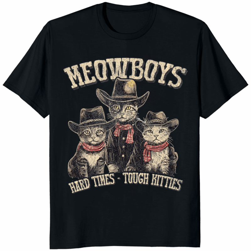 Meowboys Cowboy Cats with Hats Shirt 14 Meowboys Cowboy Cats with Hats Shirt featuring funny cowboy cats meme design