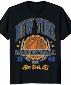 New York Knicks Basketball EST 1946 shirt in classic orange and blue design