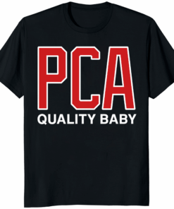 PCA Quality Baby Shirt with varsity red block lettering inspired by Pete Crow-Armstrong