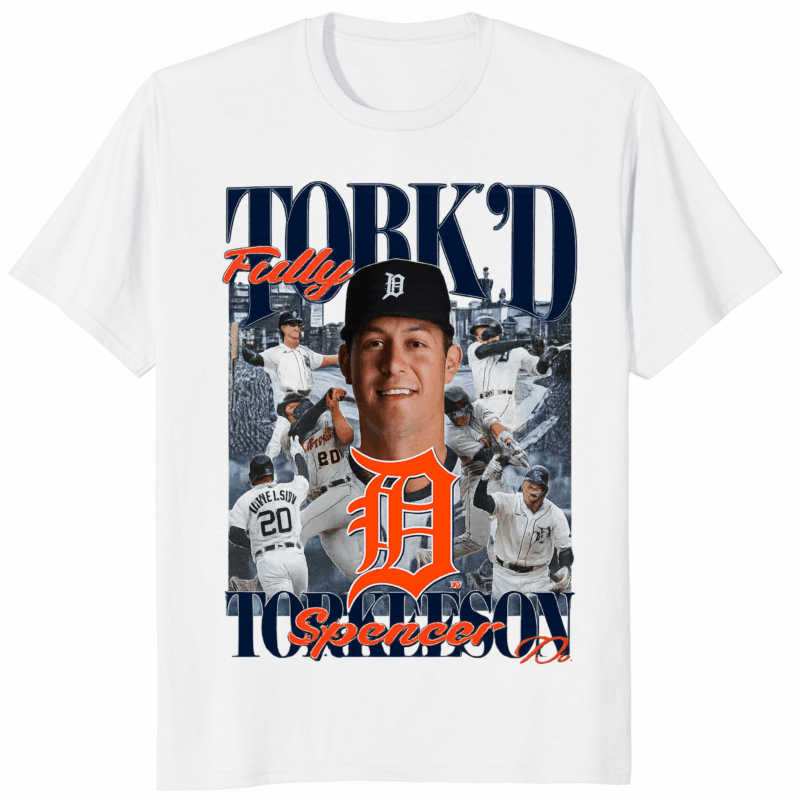 Spencer Torkelson Detroit Tigers Fully Torkd Shirt 12 Spencer Torkelson Detroit Tigers Fully Torkd Shirt in navy with bold slogan design