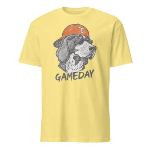 Tennessee Vols Dog Mascot Gameday Shirt in cornsilk color featuring Smokey the bluetick coonhound mascot design