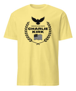 Charlie Kirk Forever in Our Hearts Shirt in Cornsilk – political tribute tee with satirical edge