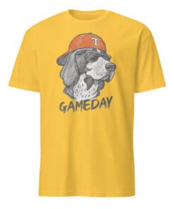 Tennessee Vols Dog Mascot Gameday Shirt in daisy yellow featuring Smokey the bluetick coonhound mascot design