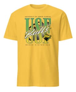 USF Bulls Football Match Victorious Neon Retro Shirt 10 Daisy color USF Bulls Football Victorious Neon Retro Shirt with green and gold retro print for college football fans