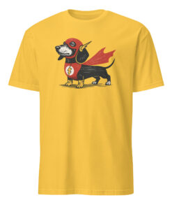 Dachshund wiener dog superhero shirt on daisy yellow background