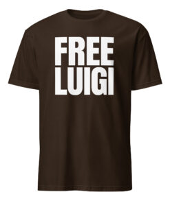 Free Luigi Mangione Shirt in dark chocolate color – viral meme t-shirt made of 100% ring-spun cotton with durable double stitching.