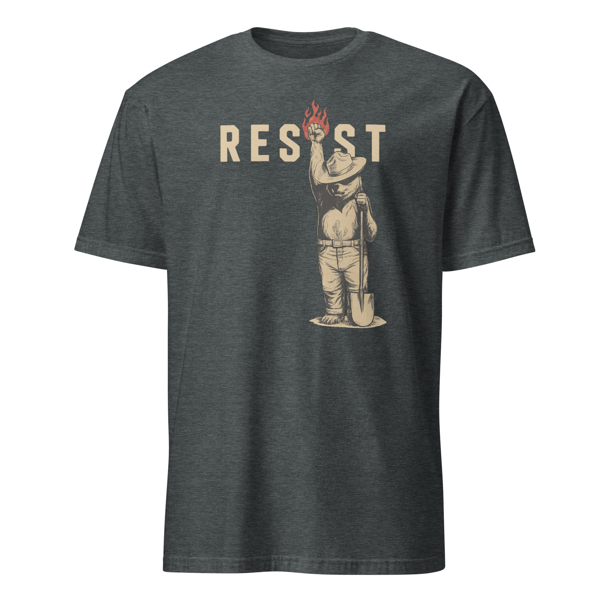 Smokey Bear Resist Anti Trump Shirt 4 Dark Heather Smokey Bear Resist Anti-Trump shirt with slogan “Only You Can Prevent Fascism”
