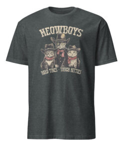 Meowboys Cowboy Cats with Hats Shirt 10 Meowboys Cowboy Cats with Hats Shirt in dark heather featuring funny cowboy cats meme design