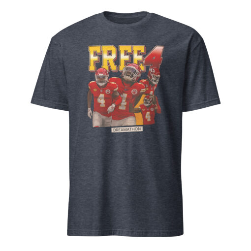 Official Free 4 Dreamathon Shirt in Heather Navy, premium cotton blend with bold Free 4 slogan and durable stitching.