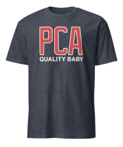 PCA Quality Baby Shirt 10 PCA Quality Baby Shirt heather navy with bold varsity red block lettering