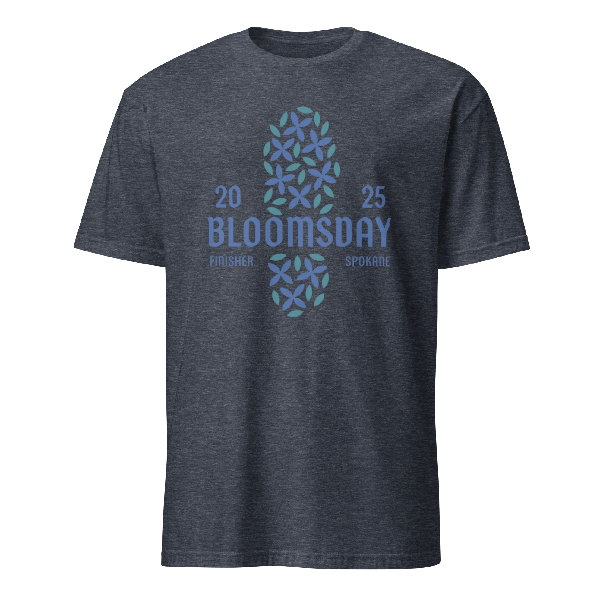 Bloomsday 2025 Finisher Spokane Shirt 6 Bloomsday 2025 Finisher Spokane Shirt in heather navy color for the 50th anniversary Lilac Bloomsday Run