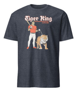 Tiger King Cleveland Shirt 10 Tiger King Cleveland Shirt in heather navy color with slugger and chained tiger graphic