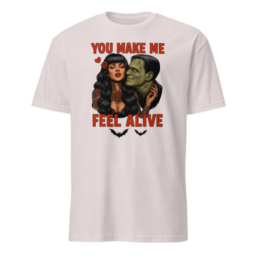 You Make Me Feel Alive Frankenstein Shirt ice grey color gothic horror romantic unisex graphic tee mockup