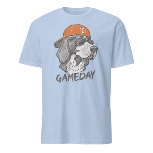 Tennessee Vols Dog Mascot Gameday Shirt in light blue featuring Smokey the bluetick coonhound mascot design