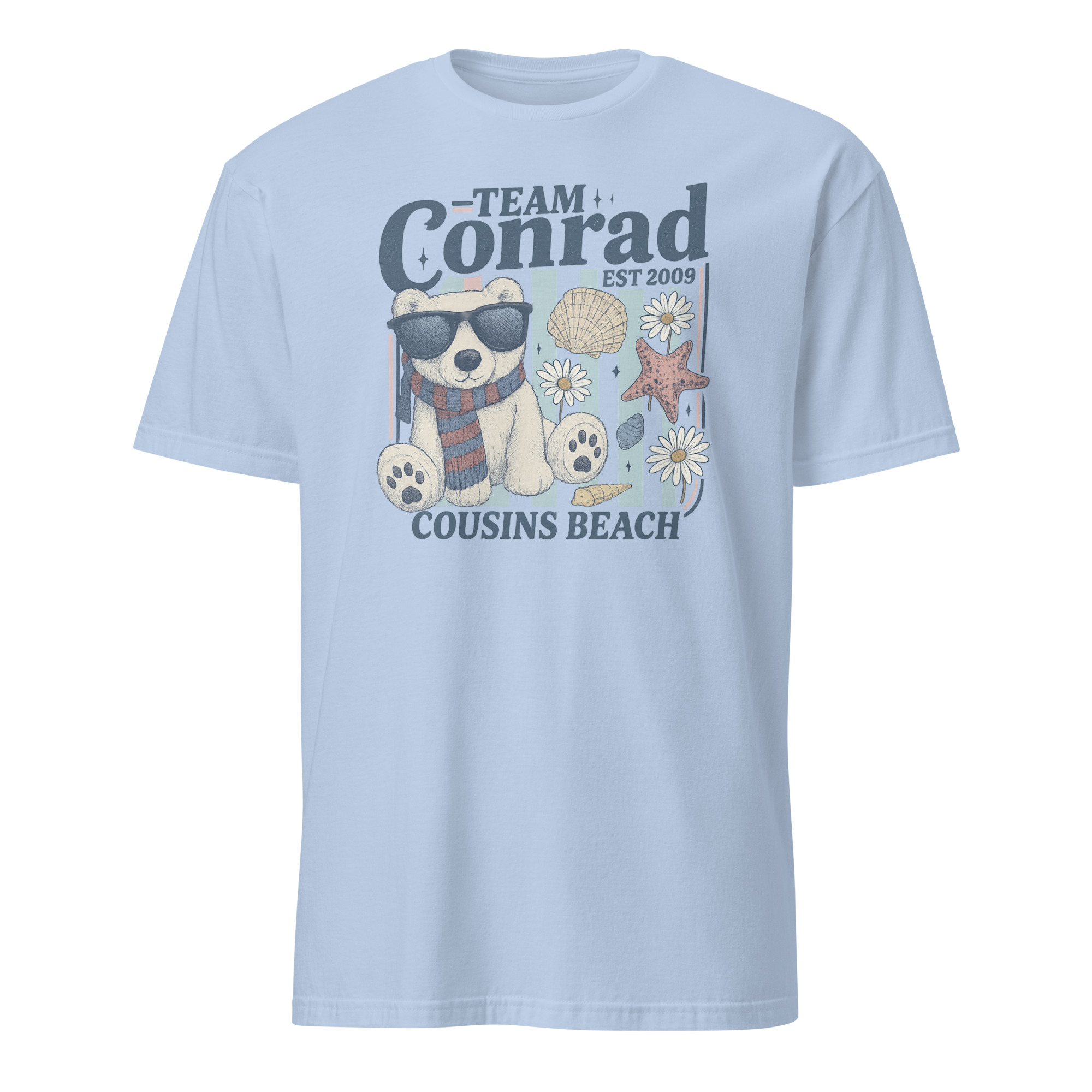 Team Conrad TSITP Cousins Beach Junior Mint Bear Summer Shirt 3 Team Conrad TSITP Cousins Beach Junior Mint Bear Summer Shirt in light blue color