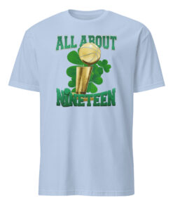 Jayson Tatum wearing All About 19 shirt light blue