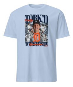 Spencer Torkelson Detroit Tigers Fully Torkd Shirt in light blue with bold fan slogan design