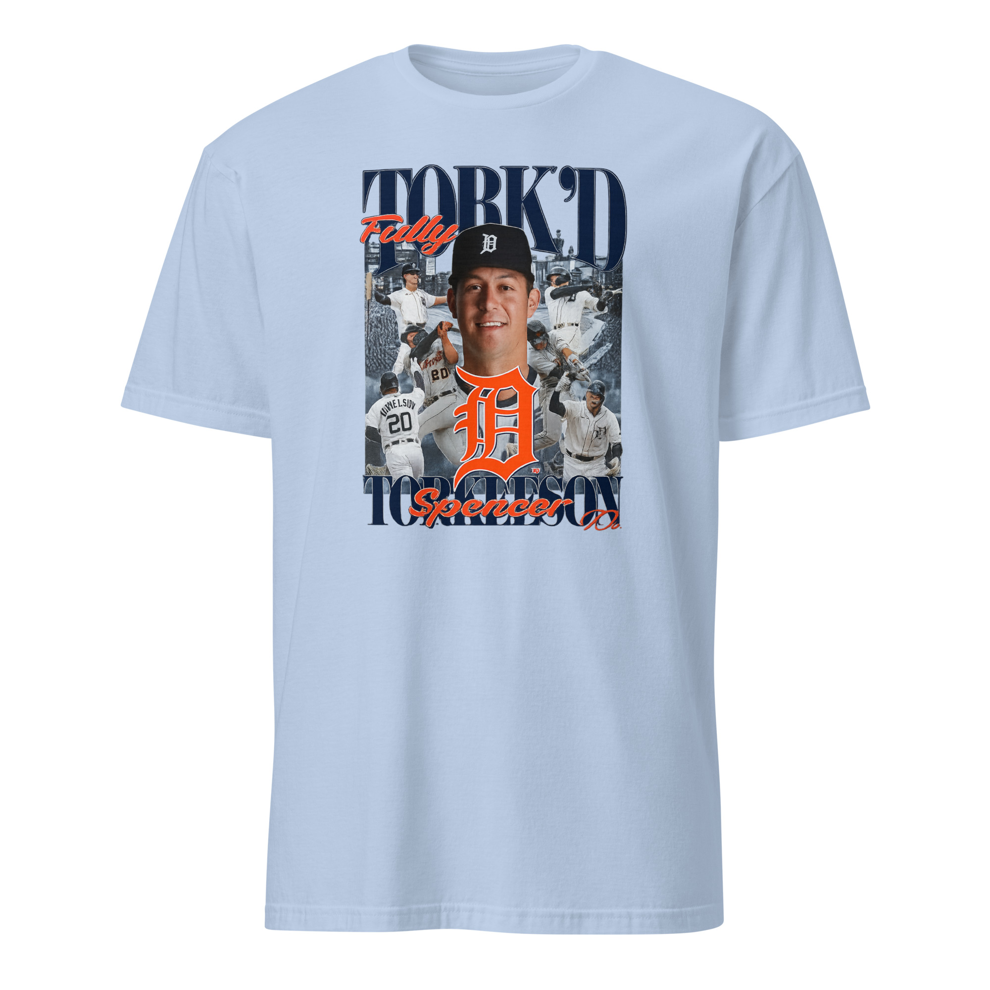 Spencer Torkelson Detroit Tigers Fully Torkd Shirt 2 Spencer Torkelson Detroit Tigers Fully Torkd Shirt in light blue with bold fan slogan design