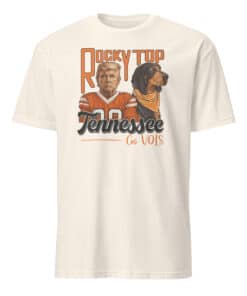 Trump Tennessee VOLS Smoky Hound Dog University of Tennessee Shirt in natural color featuring Smokey mascot and Donald Trump parody design