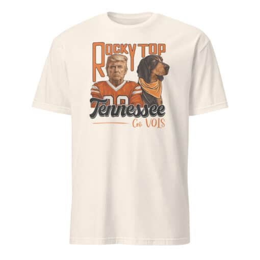 Trump Tennessee VOLS Smoky Hound Dog University of Tennessee Shirt in natural color featuring Smokey mascot and Donald Trump parody design