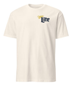 Front view of the Miller Lite Da Pope Shirt in natural color, featuring the Pope holding a Miller Lite can in a viral parody meme design.