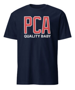 PCA Quality Baby Shirt navy color with varsity red block lettering