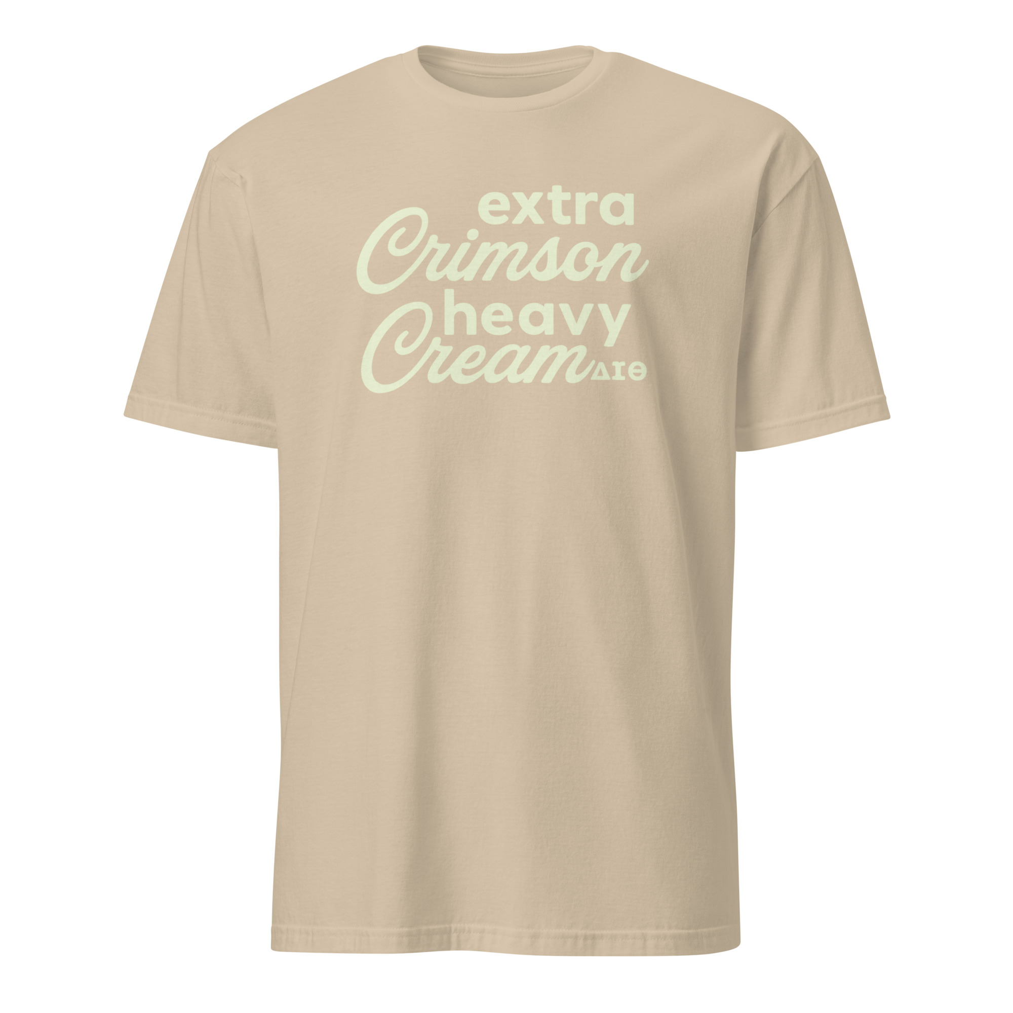 Extra Crimson Heavy Cream Delta Sigma Theta shirt 2 Extra Crimson Heavy Cream Delta Sigma Theta shirt in sand color with cream lettering