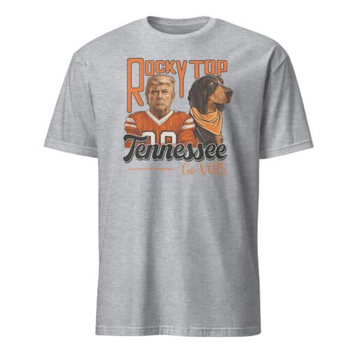 Trump Tennessee VOLS Smoky Hound Dog University of Tennessee Shirt in sport grey color featuring Smokey mascot and Donald Trump parody design