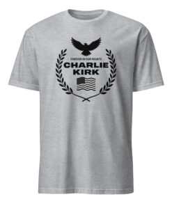 Charlie Kirk Forever in Our Hearts Shirt in Sport Grey – satirical tribute apparel