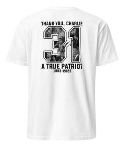 White back Charlie Kirk 31 Thank You A True Patriot 1993–2025 Shirt