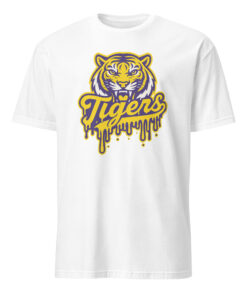 Tigers Mascot Drip Purple Yellow Gold Shirt 23 Tigers Mascot Drip Purple Yellow Gold Shirt on white background for sports fans and casual streetwear